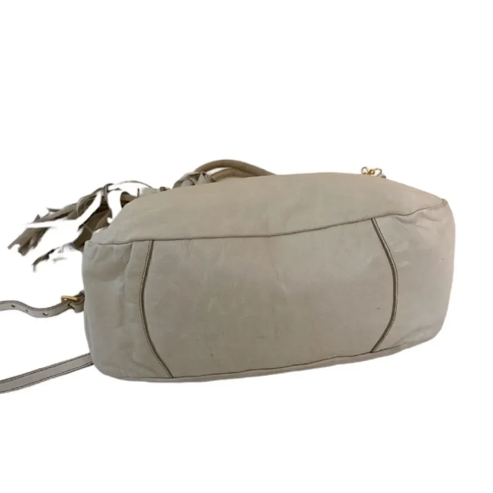 PRADA Vitello Two Way Hobo Beige Fringe Leather Bag - Picture 6 of 15